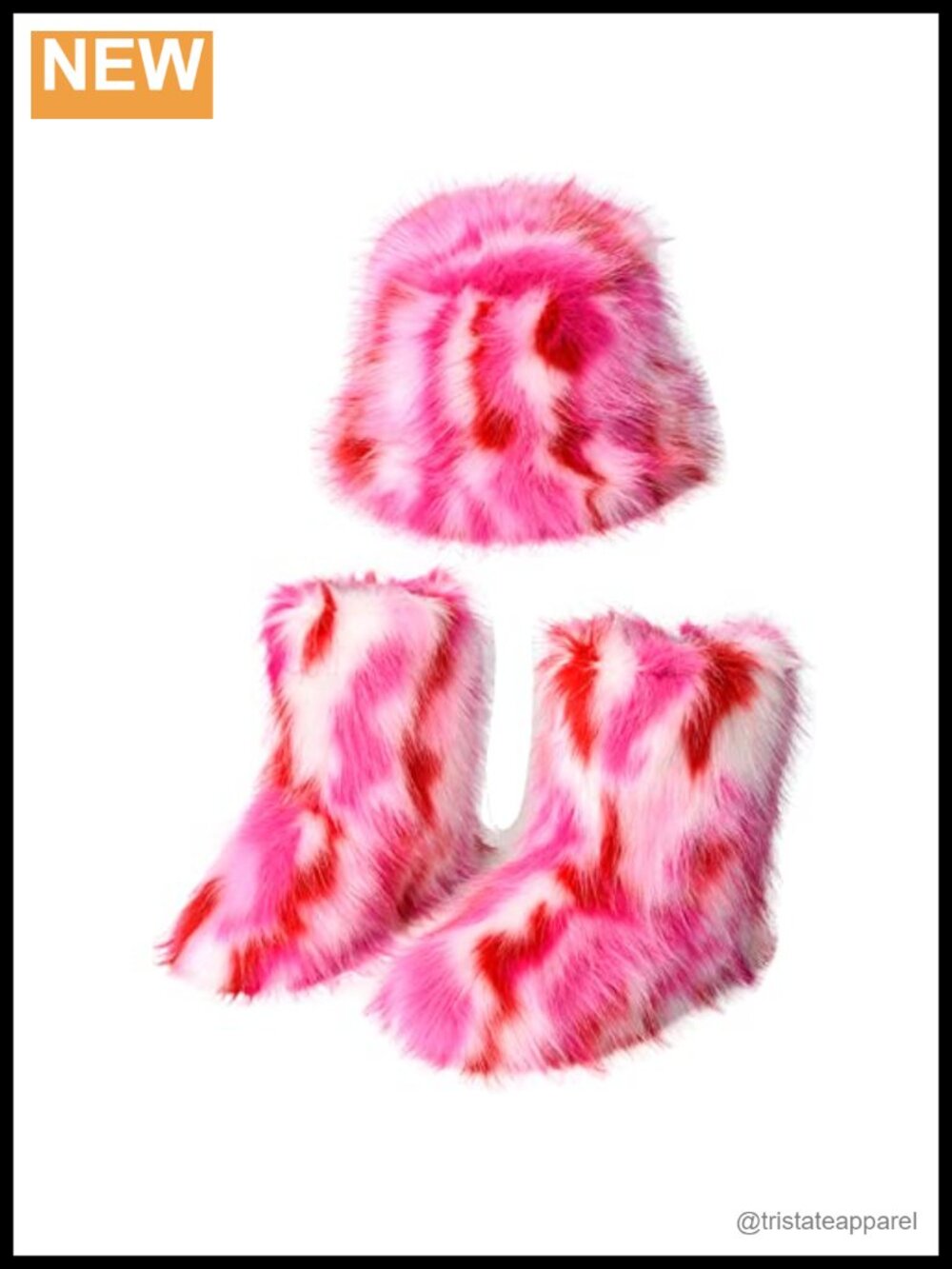 Women's Faux Fur Snow Boots with Matching Bucket Hat Set